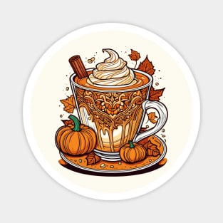 Pumpkin spice coffee latte intricate autumn design Magnet